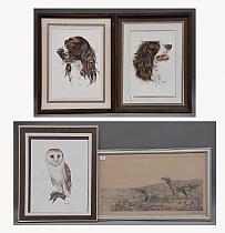 Lot de trois aquarelles et une lithogrphie